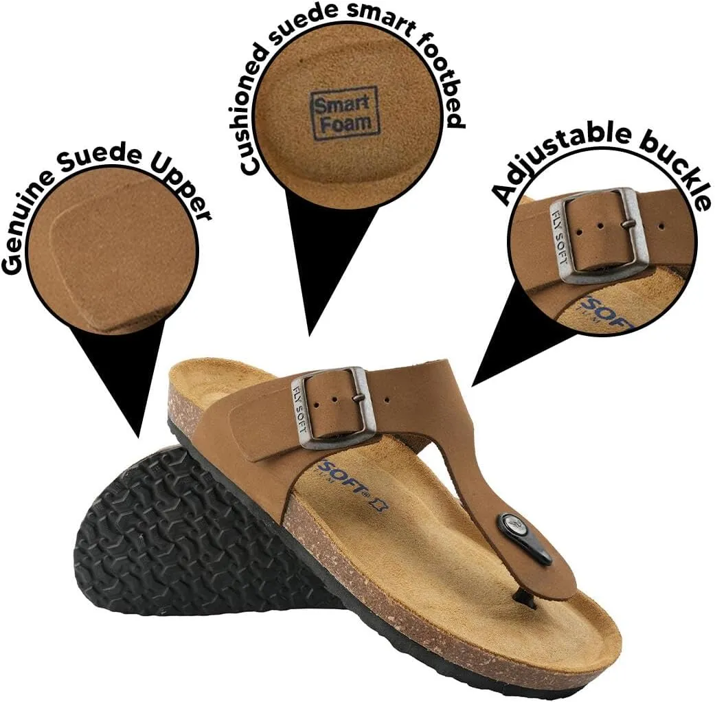 100% Genuine Leather Men's Sandals - Comfortable Cushioned Smart Foam Footbed, Slip-On Slides for Casual Summer Wear, Adjustable Fit, Durable Non-Slip Sole