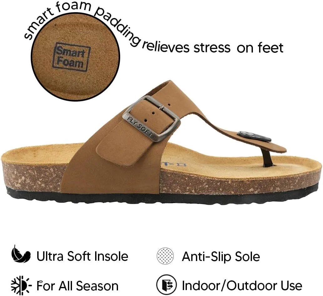 100% Genuine Leather Men's Sandals - Comfortable Cushioned Smart Foam Footbed, Slip-On Slides for Casual Summer Wear, Adjustable Fit, Durable Non-Slip Sole