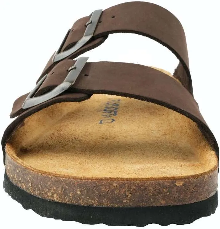 100% Genuine Leather Men's Sandals - Comfortable Cushioned Smart Foam Footbed, Slip-On Slides for Casual Summer Wear, Adjustable Fit, Durable Non-Slip Sole