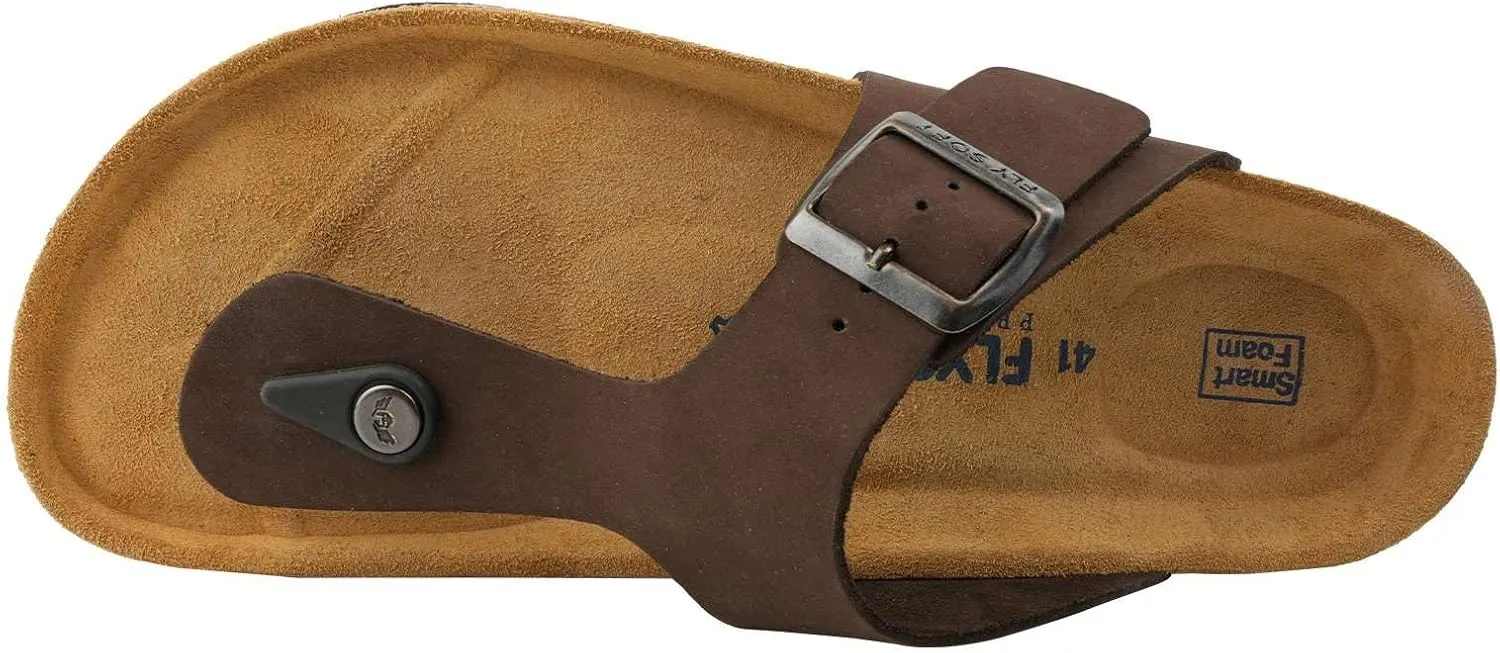 100% Genuine Leather Men's Sandals - Comfortable Cushioned Smart Foam Footbed, Slip-On Slides for Casual Summer Wear, Adjustable Fit, Durable Non-Slip Sole