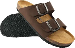 100% Genuine Leather Men's Sandals - Comfortable Cushioned Smart Foam Footbed, Slip-On Slides for Casual Summer Wear, Adjustable Fit, Durable Non-Slip Sole