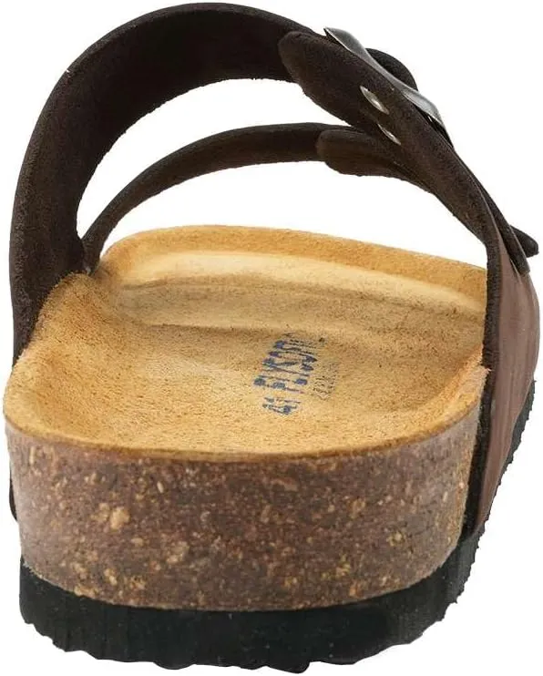 100% Genuine Leather Men's Sandals - Comfortable Cushioned Smart Foam Footbed, Slip-On Slides for Casual Summer Wear, Adjustable Fit, Durable Non-Slip Sole