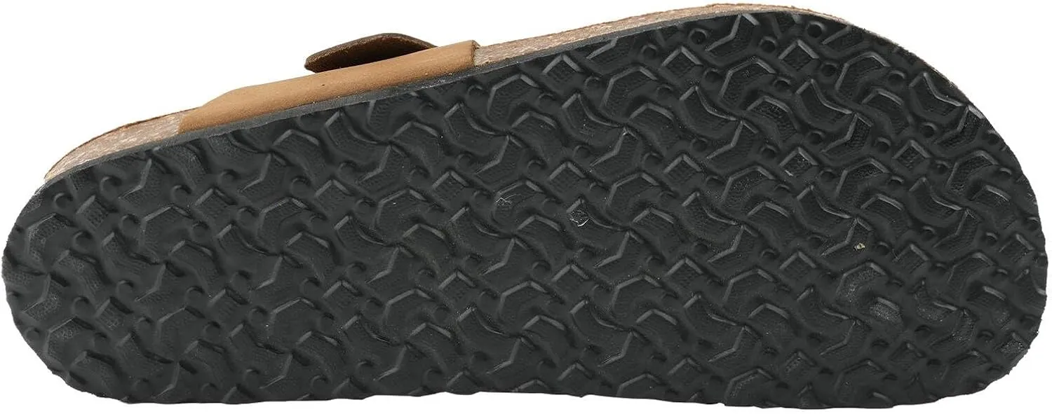 100% Genuine Leather Men's Sandals - Comfortable Cushioned Smart Foam Footbed, Slip-On Slides for Casual Summer Wear, Adjustable Fit, Durable Non-Slip Sole