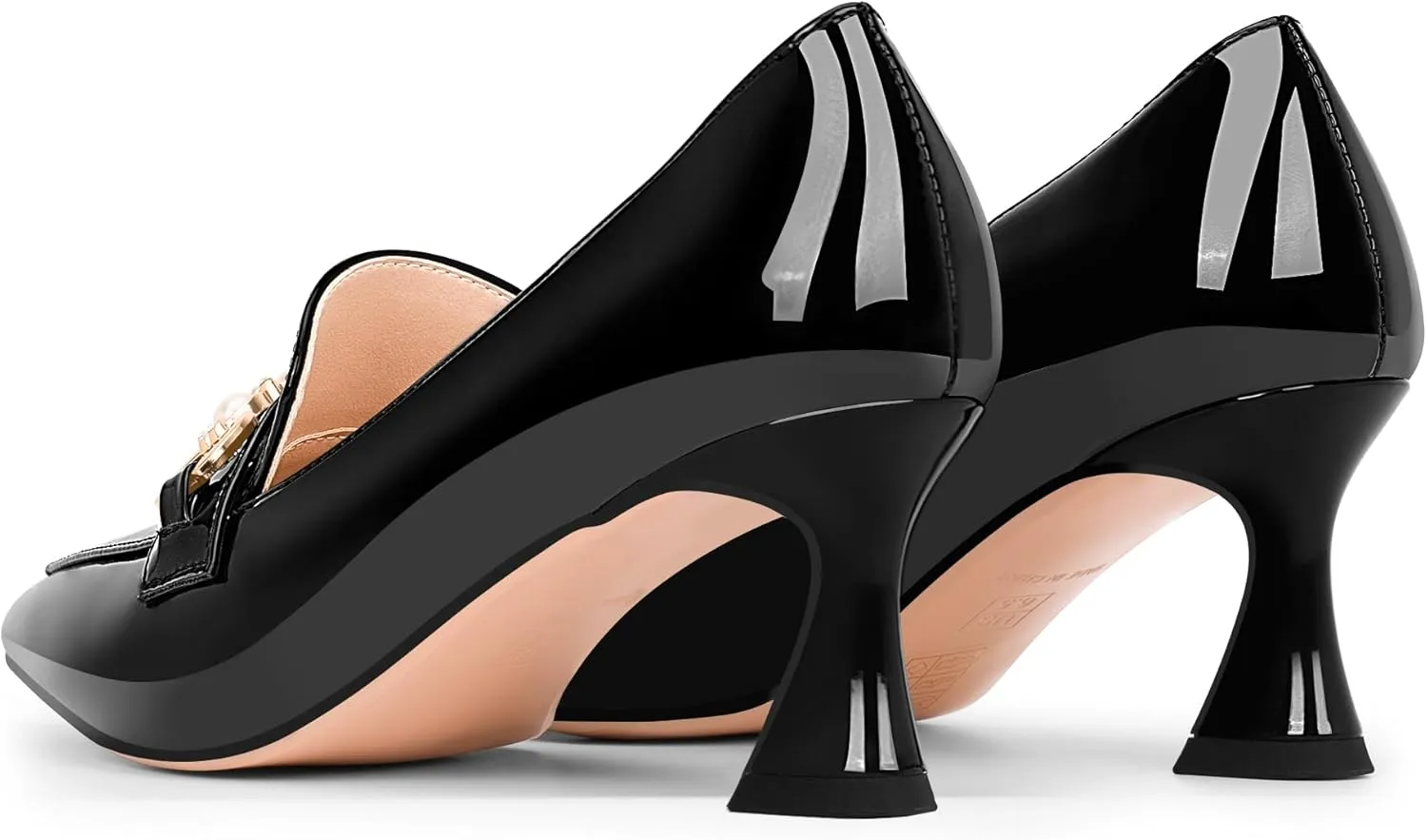 100FIXEO Women's High Heel Closed Pointed Toe Slip On Loafers Pearl Rhinestone Office Pumps Dress Shoes