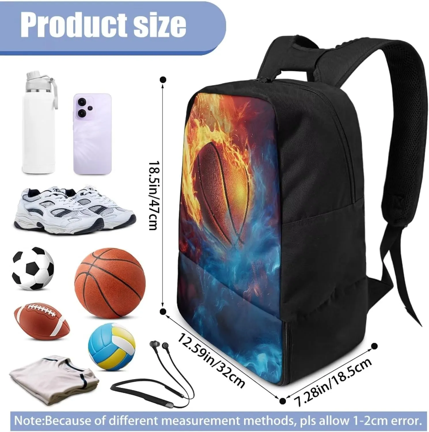 18.5in Basketball Backpack Basketball Bag with Shoe Compartment & Ball Holder, Waterproof Bag for Soccer Volleyball