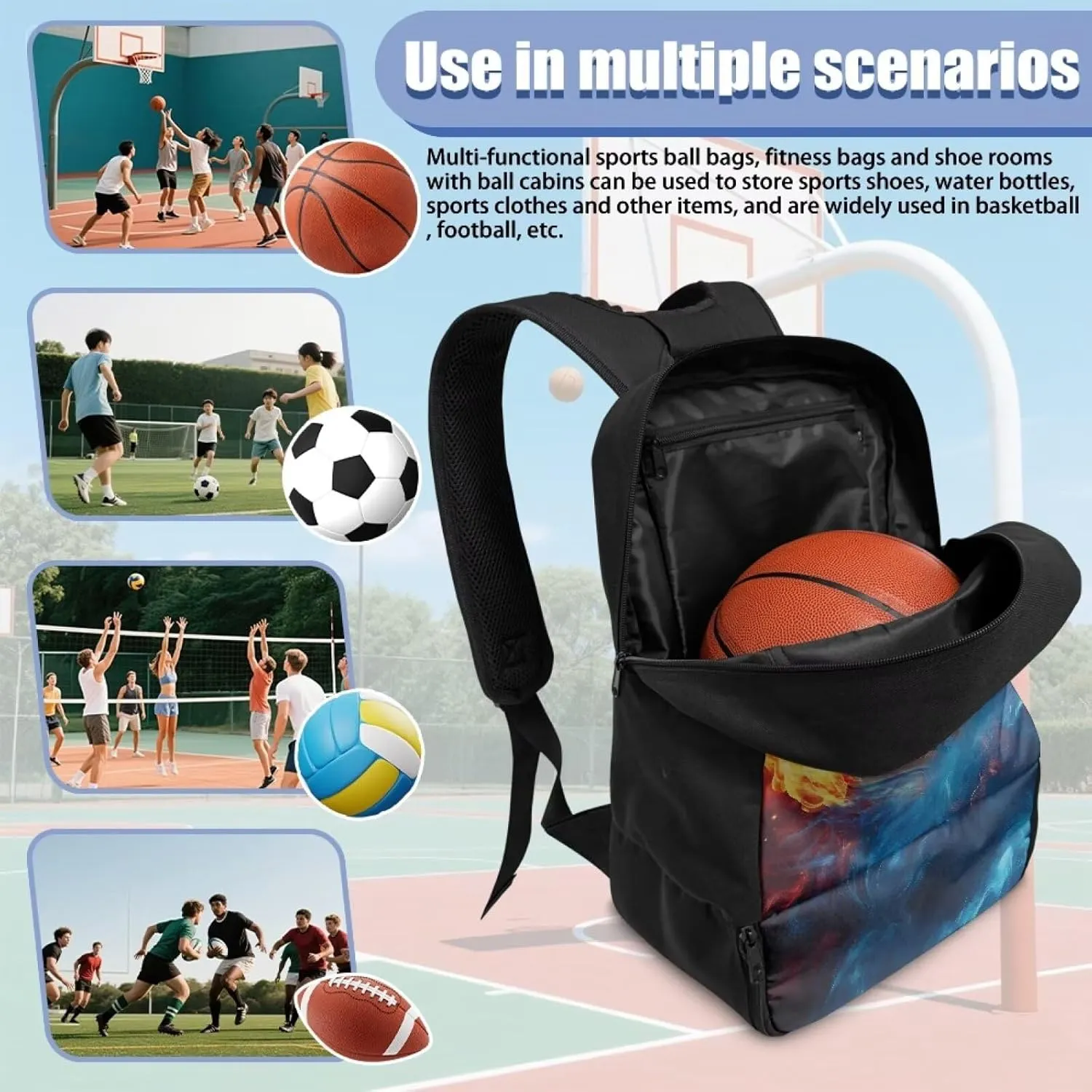 18.5in Basketball Backpack Basketball Bag with Shoe Compartment & Ball Holder, Waterproof Bag for Soccer Volleyball