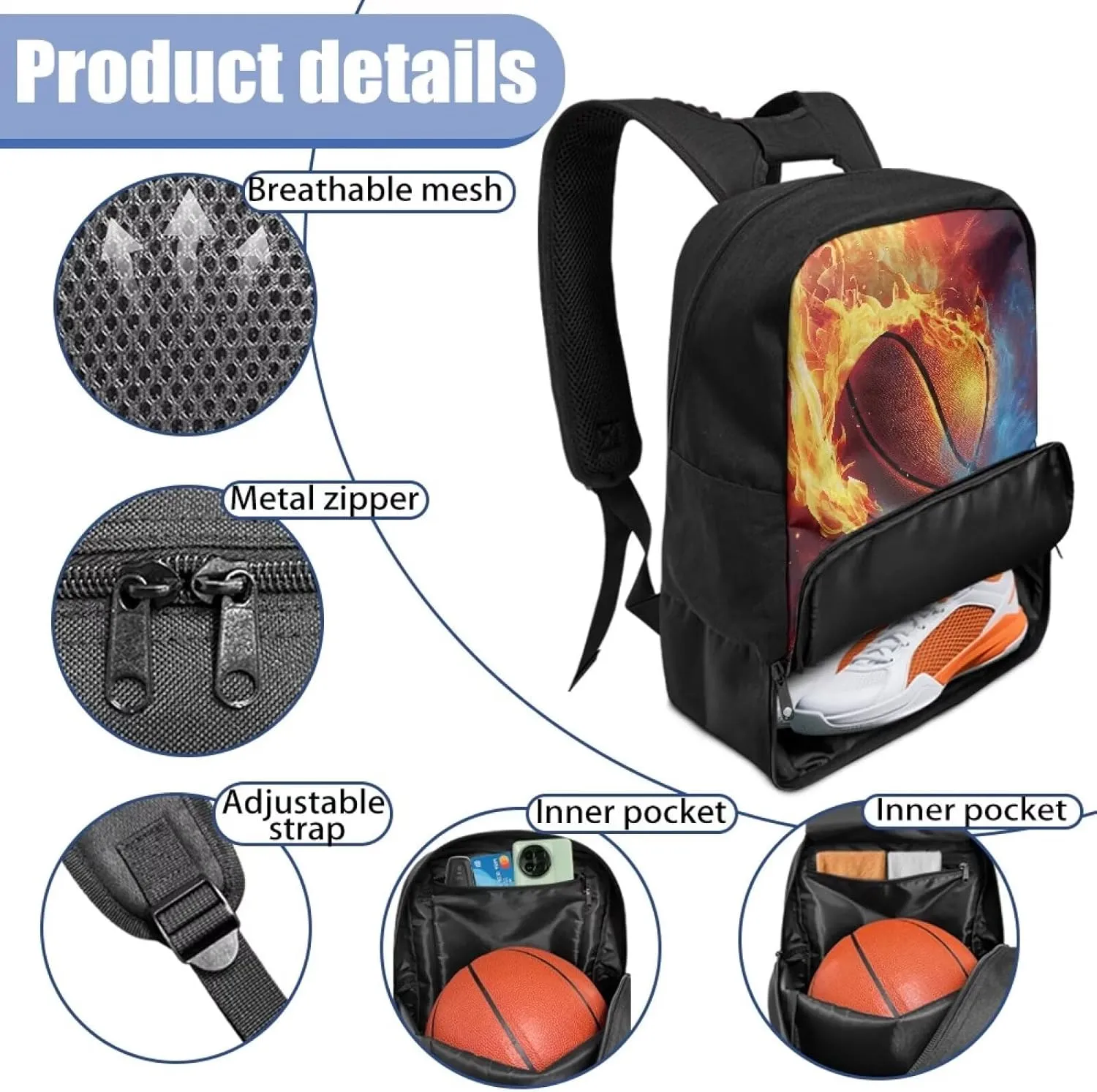 18.5in Basketball Backpack Basketball Bag with Shoe Compartment & Ball Holder, Waterproof Bag for Soccer Volleyball