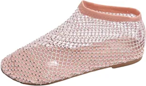 2025 Ultra Comfortable Mesh Flats for Women, Shiny Gem Mesh Ballet Flats, Sexy Slip on Stretchy Rhinestone Fishnet Sandals
