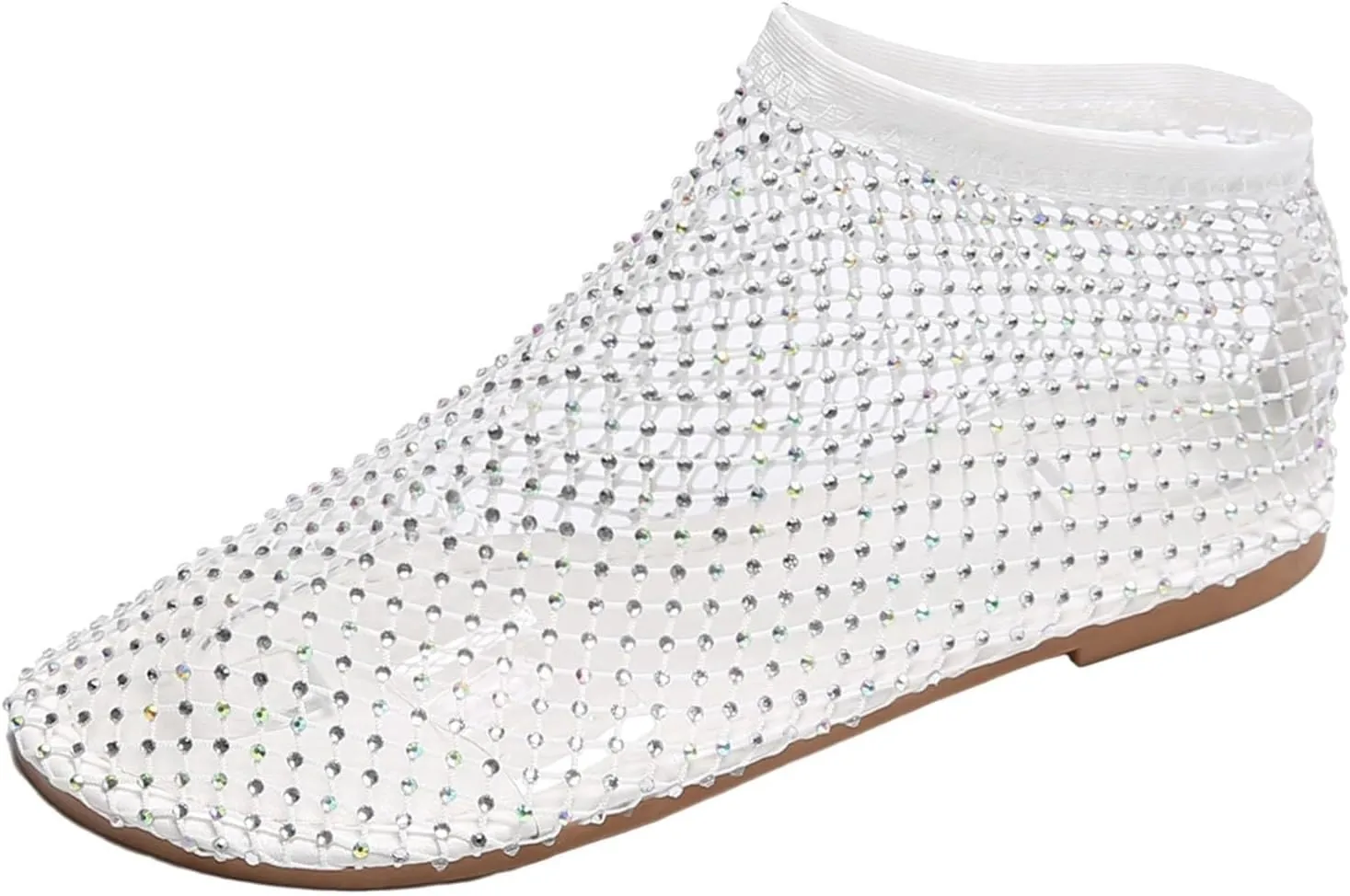 2025 Ultra Comfortable Mesh Flats for Women, Shiny Gem Mesh Ballet Flats, Sexy Slip on Stretchy Rhinestone Fishnet Sandals