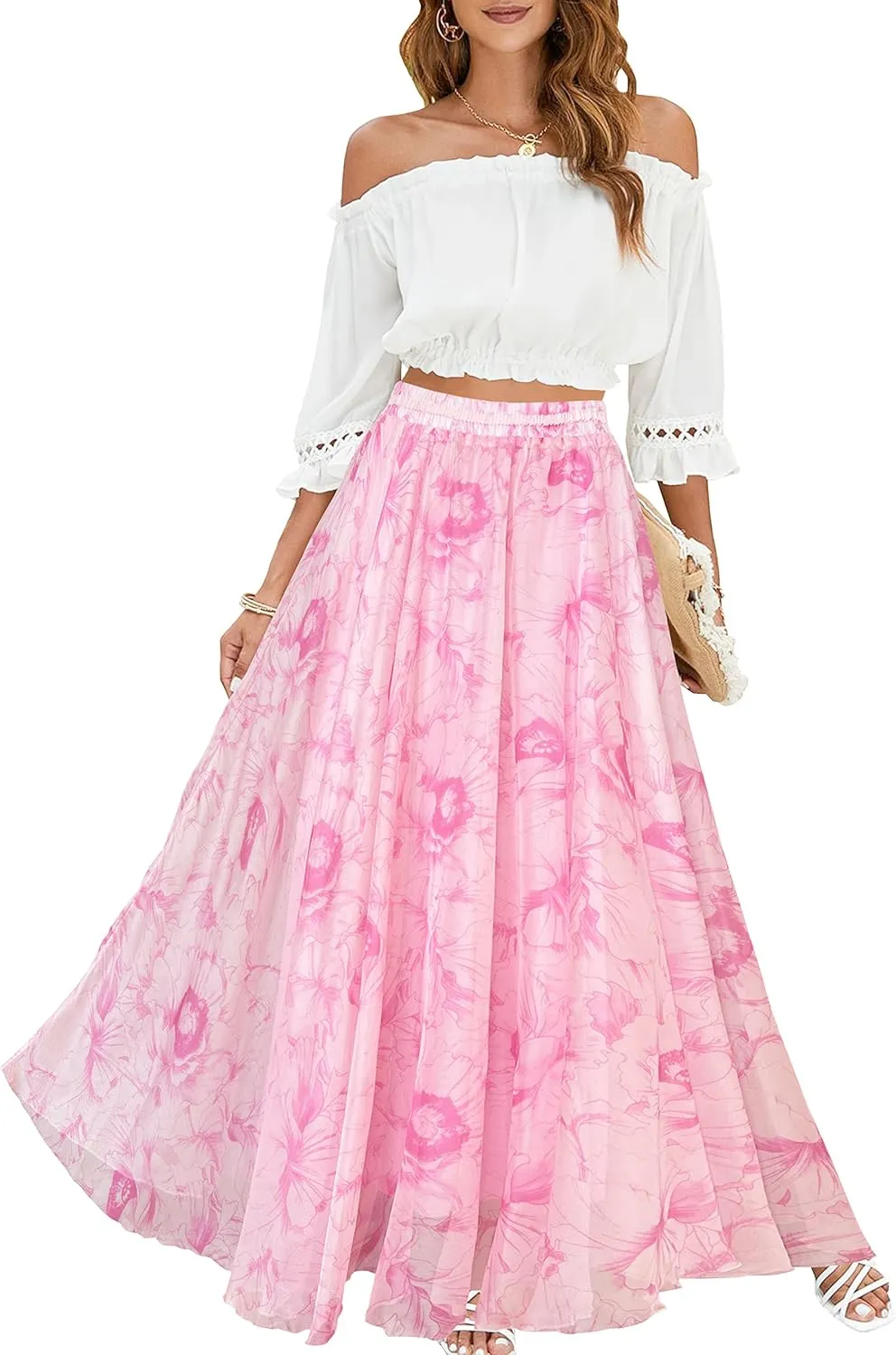 Afibi Women Full/Ankle Length Blending Maxi Chiffon Long Skirt Beach Skirt