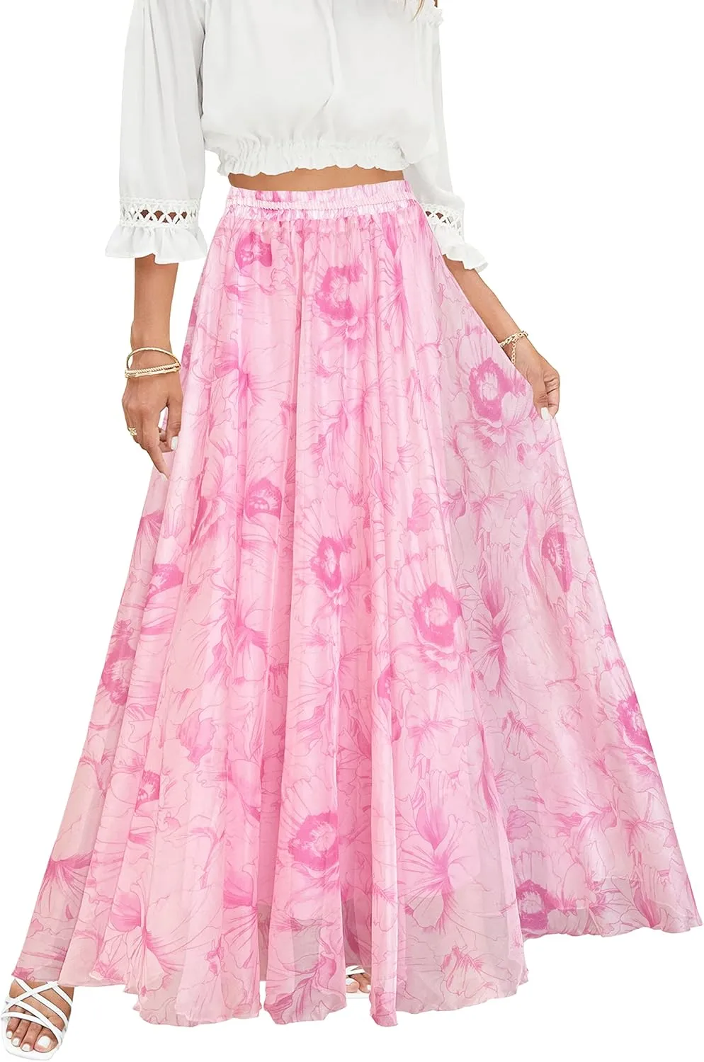 Afibi Women Full/Ankle Length Blending Maxi Chiffon Long Skirt Beach Skirt