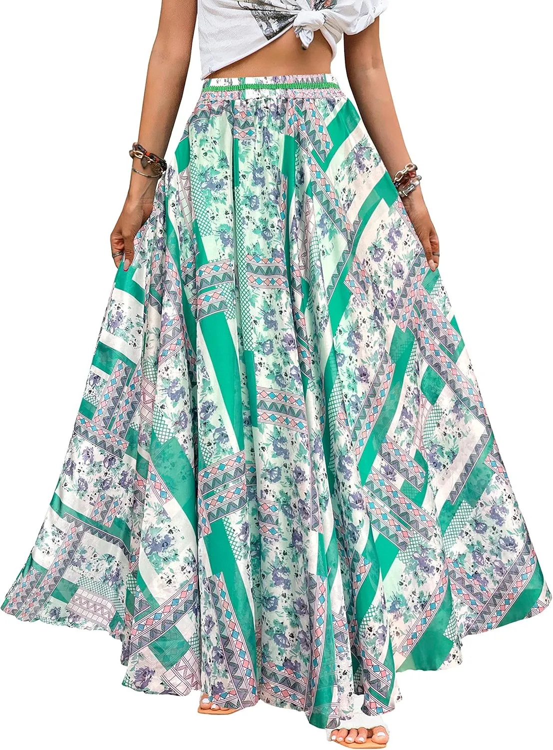 Afibi Women Full/Ankle Length Blending Maxi Chiffon Long Skirt Beach Skirt