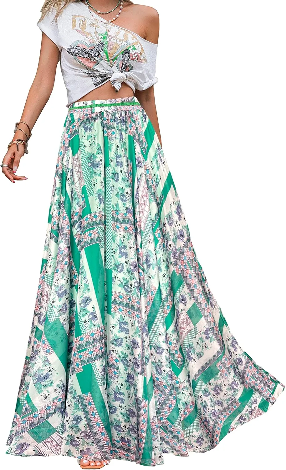 Afibi Women Full/Ankle Length Blending Maxi Chiffon Long Skirt Beach Skirt