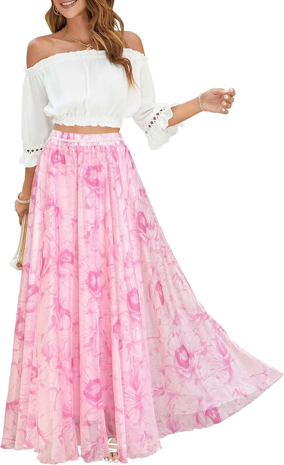 Afibi Women Full/Ankle Length Blending Maxi Chiffon Long Skirt Beach Skirt