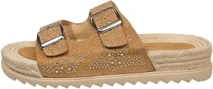 Agodor Raffia Platform Sandals For Women,Espadrille Open Toe Wedge Sandals,Slip On Slide Woven Crochet Mules,Double Buckle Strap Summer Beach Sandals
