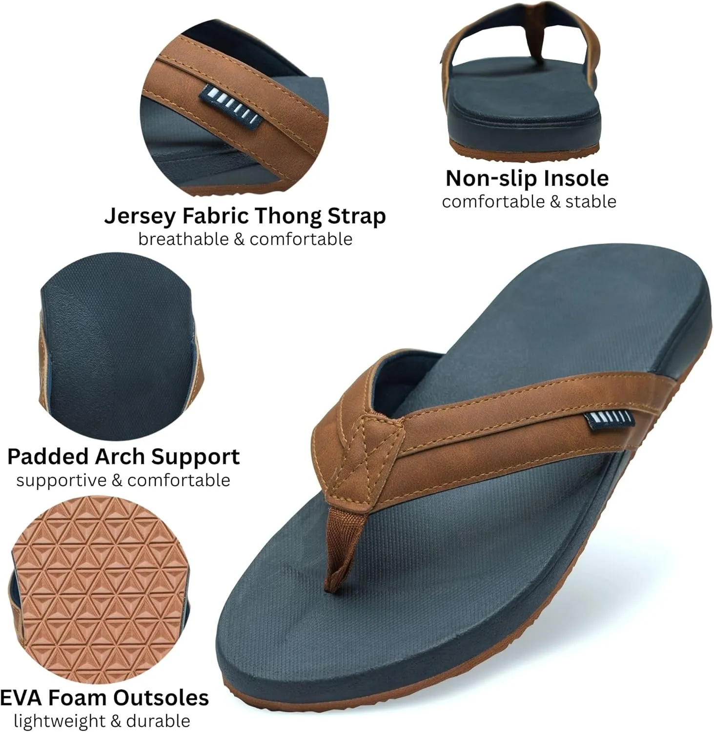 Alpine Swiss Trey Mens Flip Flops | Cushioned Thong Beach Sandals for Men | Non-Slip Soles Mens Shoes Everyday Wear | Arch Support & Heel Cupping | Durable Treaded Sole | Faux Leather Strap Sandals
