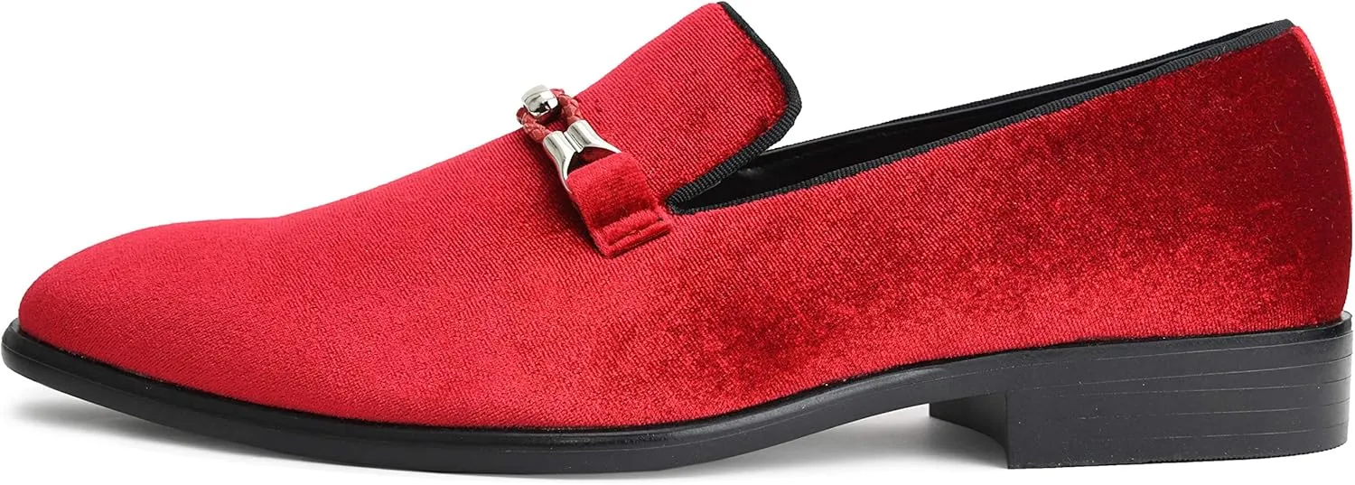 Amali Aller, Mens Casual Shoes - Loafers Men Slip on Shoes - Man Made Velvet Men's Slippers with Metal and Knitted Buckle - Mens Tuxedo Shoes
