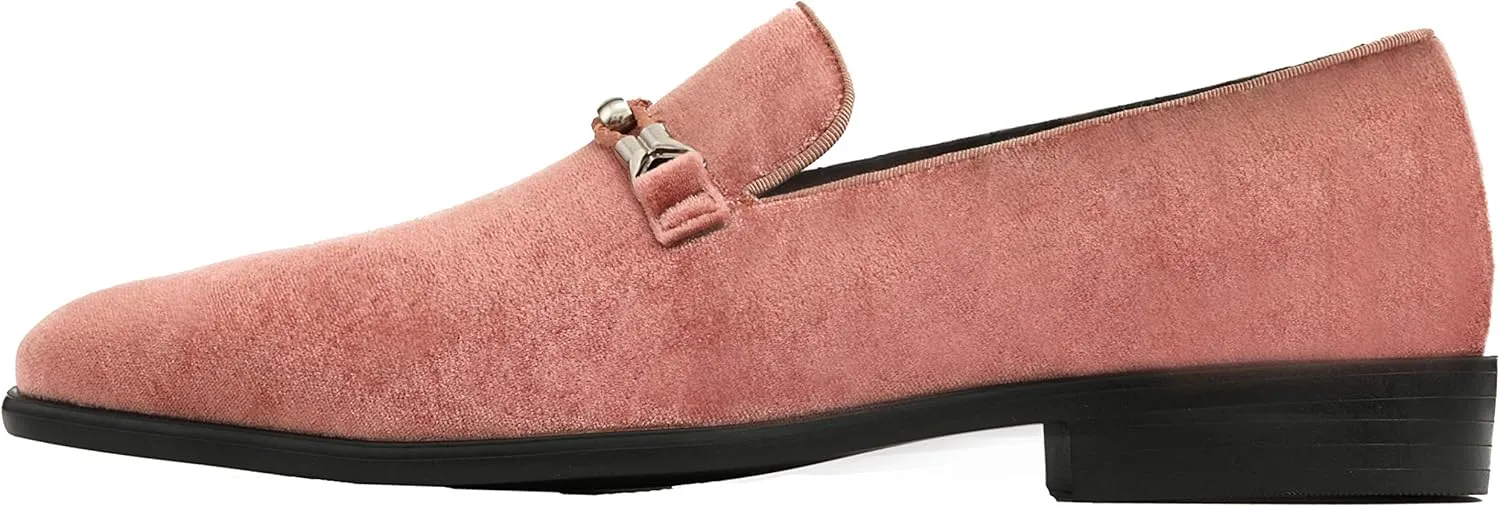 Amali Aller, Mens Casual Shoes - Loafers Men Slip on Shoes - Man Made Velvet Men's Slippers with Metal and Knitted Buckle - Mens Tuxedo Shoes