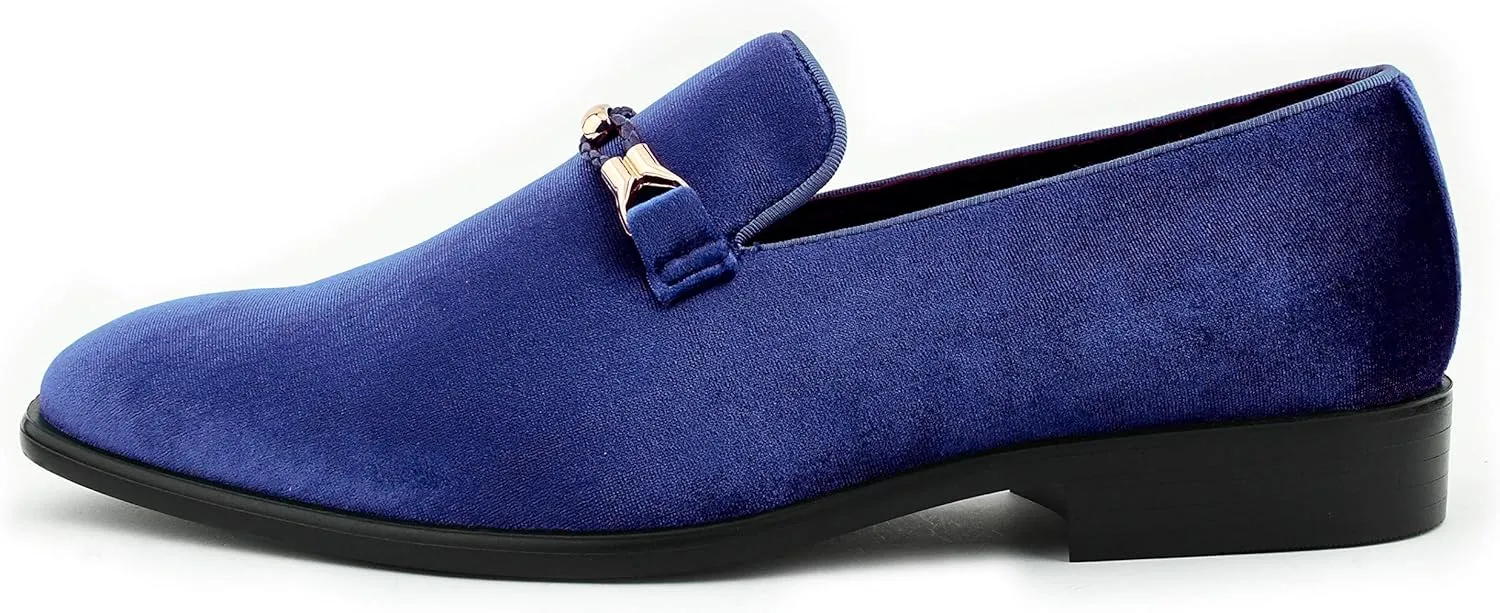 Amali Aller, Mens Casual Shoes - Loafers Men Slip on Shoes - Man Made Velvet Men's Slippers with Metal and Knitted Buckle - Mens Tuxedo Shoes
