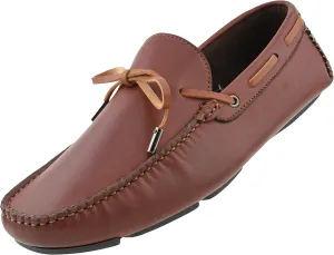 Amali Huber - Mens Dress Shoes - Moccasins for Men - Mens Loafers - Mens Moccasins with String Ornament - Mens Driving Shoes - Mens Fashion Shoes, Cognac Size 9.5