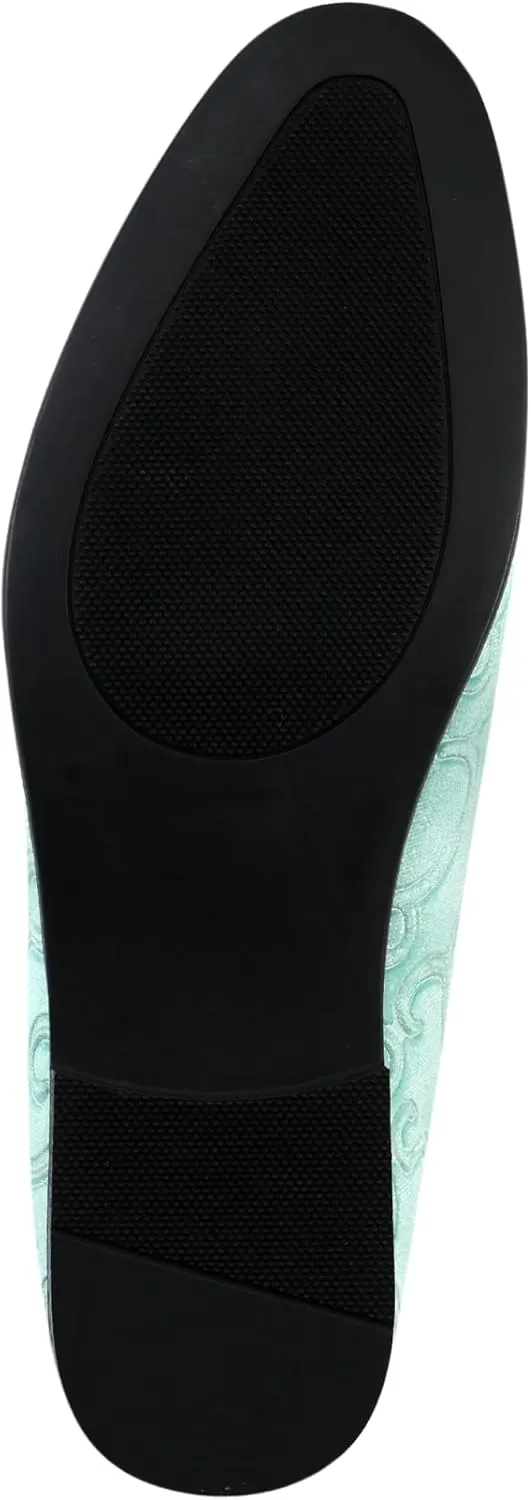 Amali King - Men's Slippers - Mens Loafers - Designer Shoes for Men - Tuxedo Shoes - Velvet Loafers Men - Embossed Paisley Pattern, Satin Band and Trim