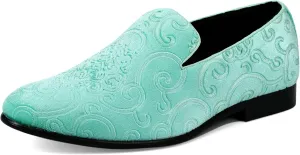 Amali King - Men's Slippers - Mens Loafers - Designer Shoes for Men - Tuxedo Shoes - Velvet Loafers Men - Embossed Paisley Pattern, Satin Band and Trim