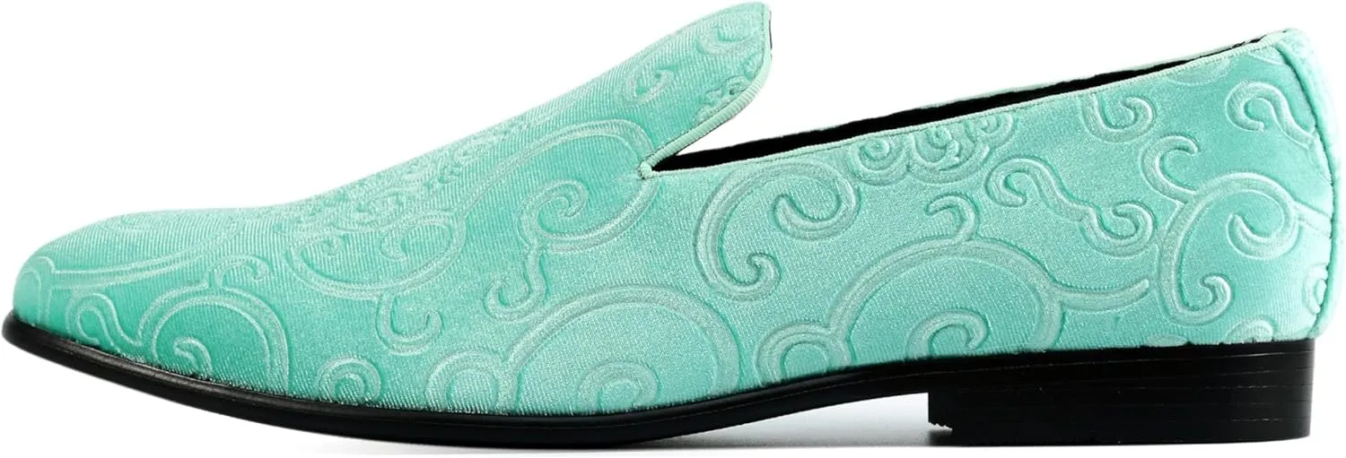 Amali King - Men's Slippers - Mens Loafers - Designer Shoes for Men - Tuxedo Shoes - Velvet Loafers Men - Embossed Paisley Pattern, Satin Band and Trim