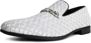 Amali Velvet Slip-On Dress Loafers for Men with Lion Head Piece, Men's Formal Smoking Tuxedo Slippers, Loafer Shoes with Metal Chain Detail
