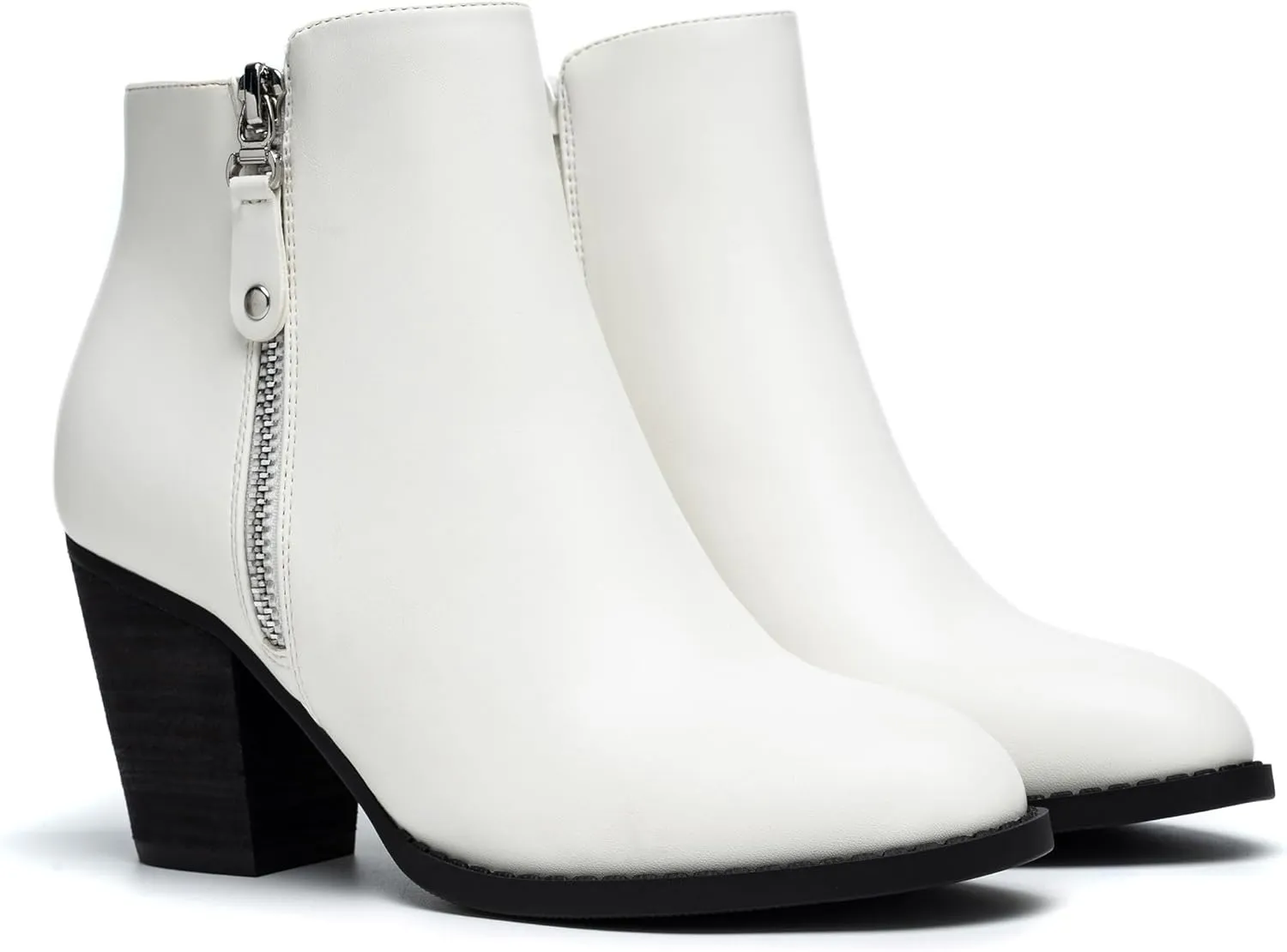 ANJOUFEMME Women's Zipper Chunky Ankle Boots, Stacked Mid Heel Dress Boots, Comfortable Short Booties