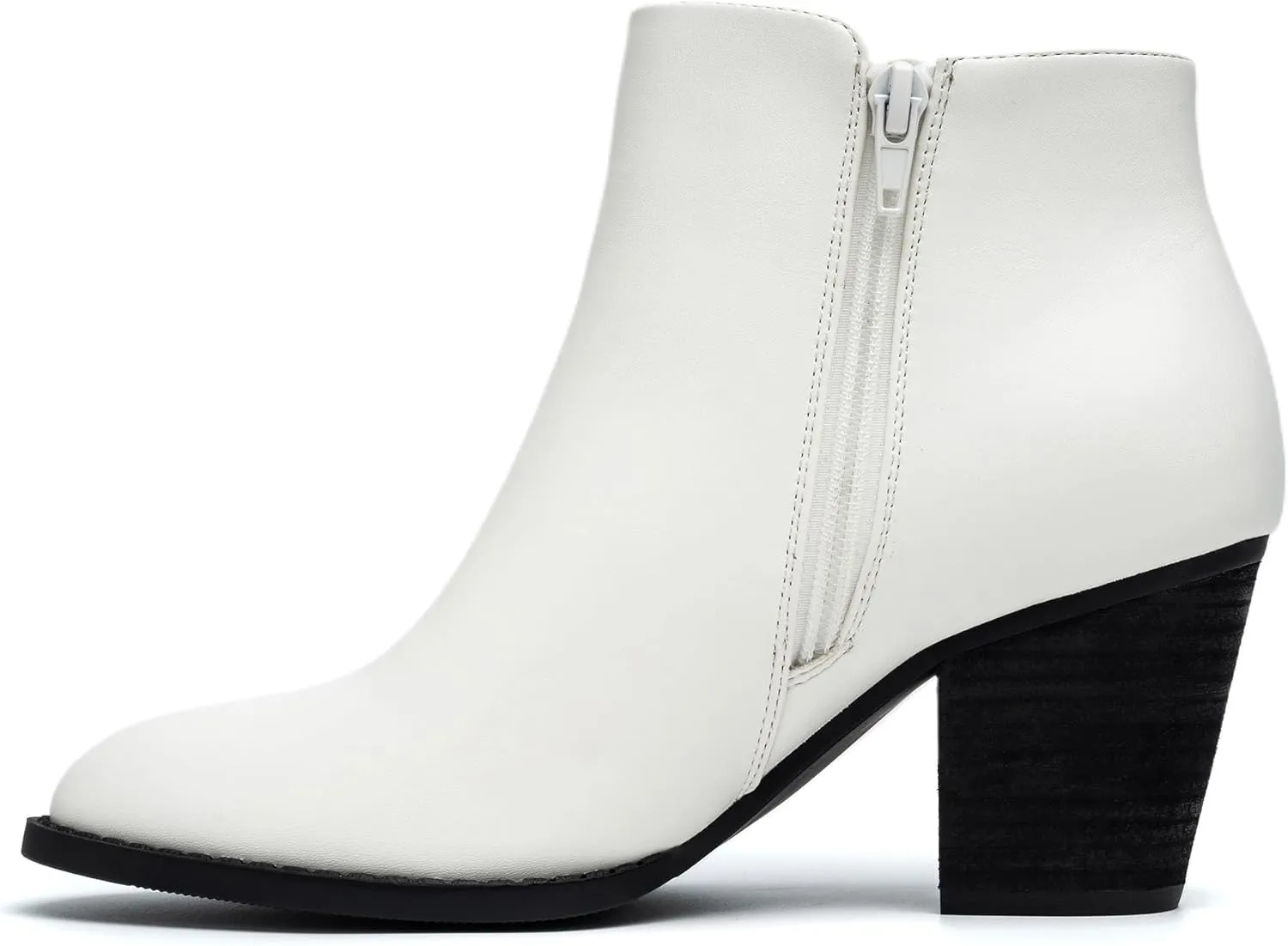 ANJOUFEMME Women's Zipper Chunky Ankle Boots, Stacked Mid Heel Dress Boots, Comfortable Short Booties