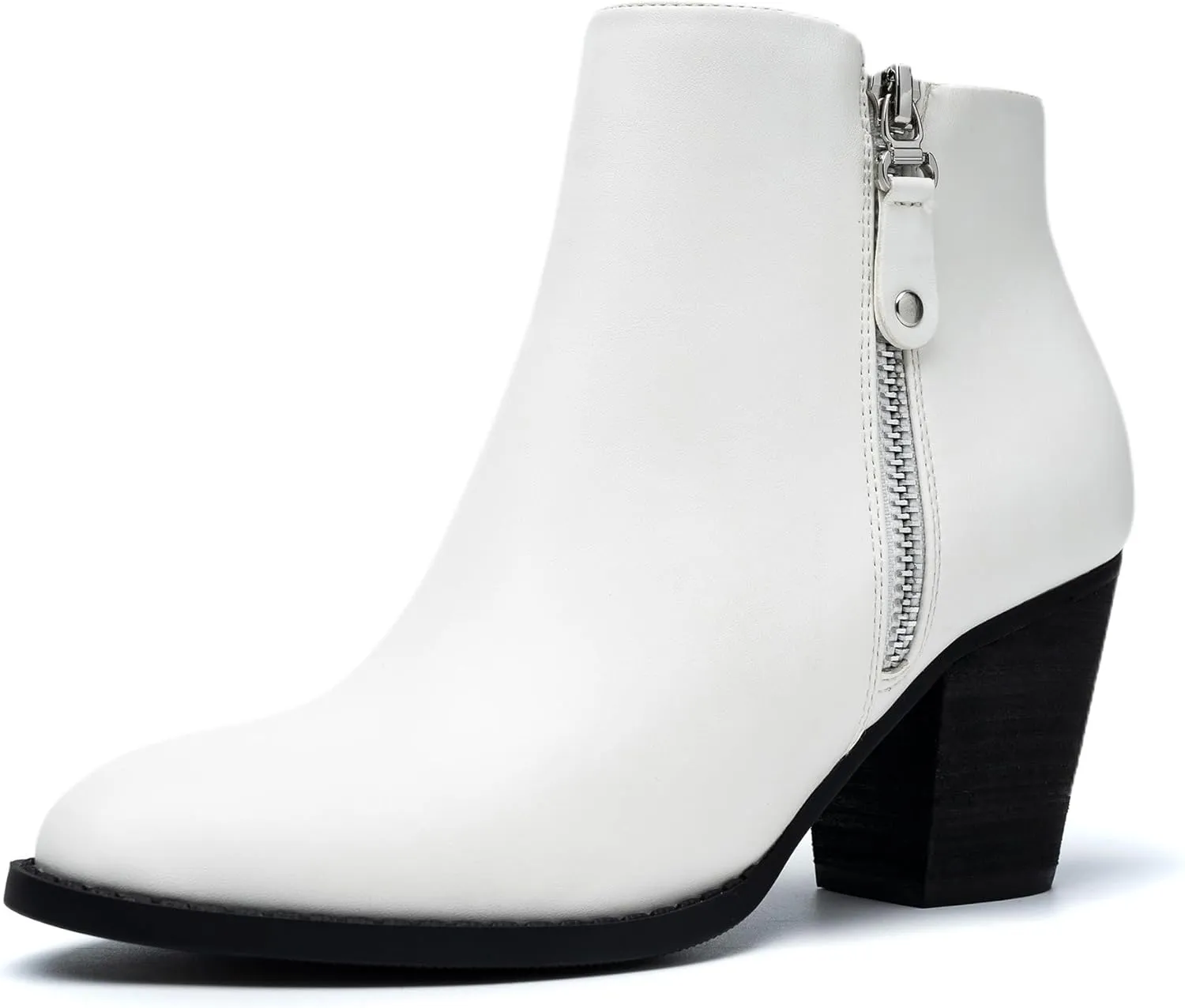ANJOUFEMME Women's Zipper Chunky Ankle Boots, Stacked Mid Heel Dress Boots, Comfortable Short Booties