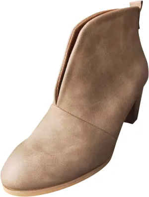 Ankle Boots for Women Front Deep V Cut Out Short Shoes Slip On Lightweight Comfort Non-Slip Chunky Stacked Heel Booties