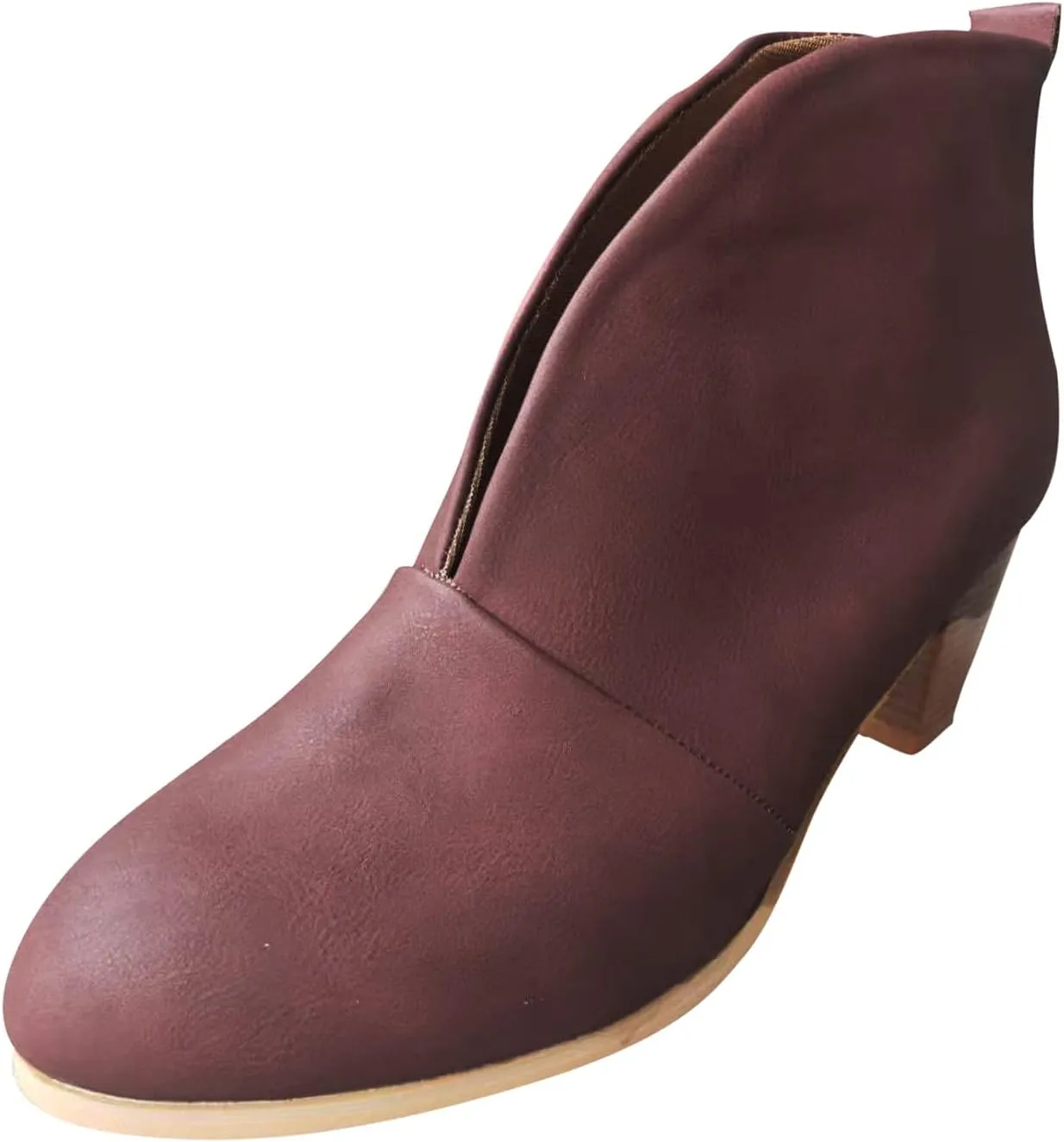 Ankle Boots for Women Front Deep V Cut Out Short Shoes Slip On Lightweight Comfort Non-Slip Chunky Stacked Heel Booties
