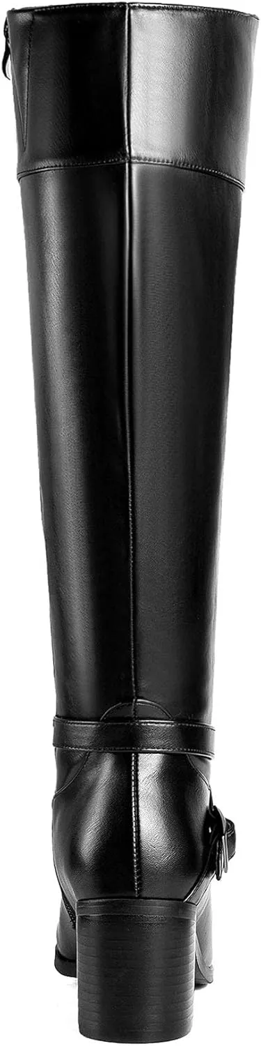 ANN CREEK 'Jumas' Women's Knee-high Square Toe Block Heel Crisscross Buckle Straps Cowboy Riding Boots