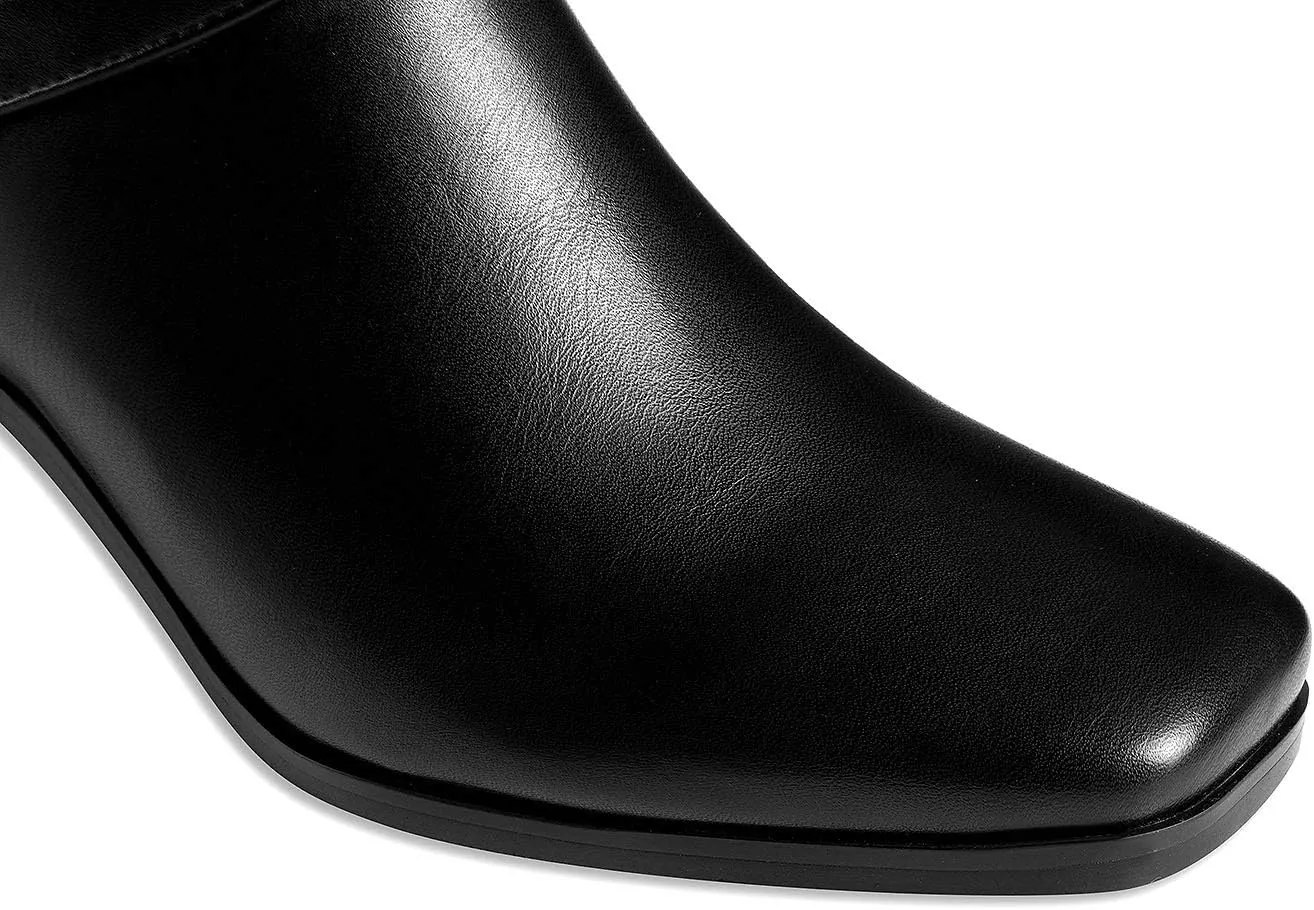 ANN CREEK 'Jumas' Women's Knee-high Square Toe Block Heel Crisscross Buckle Straps Cowboy Riding Boots