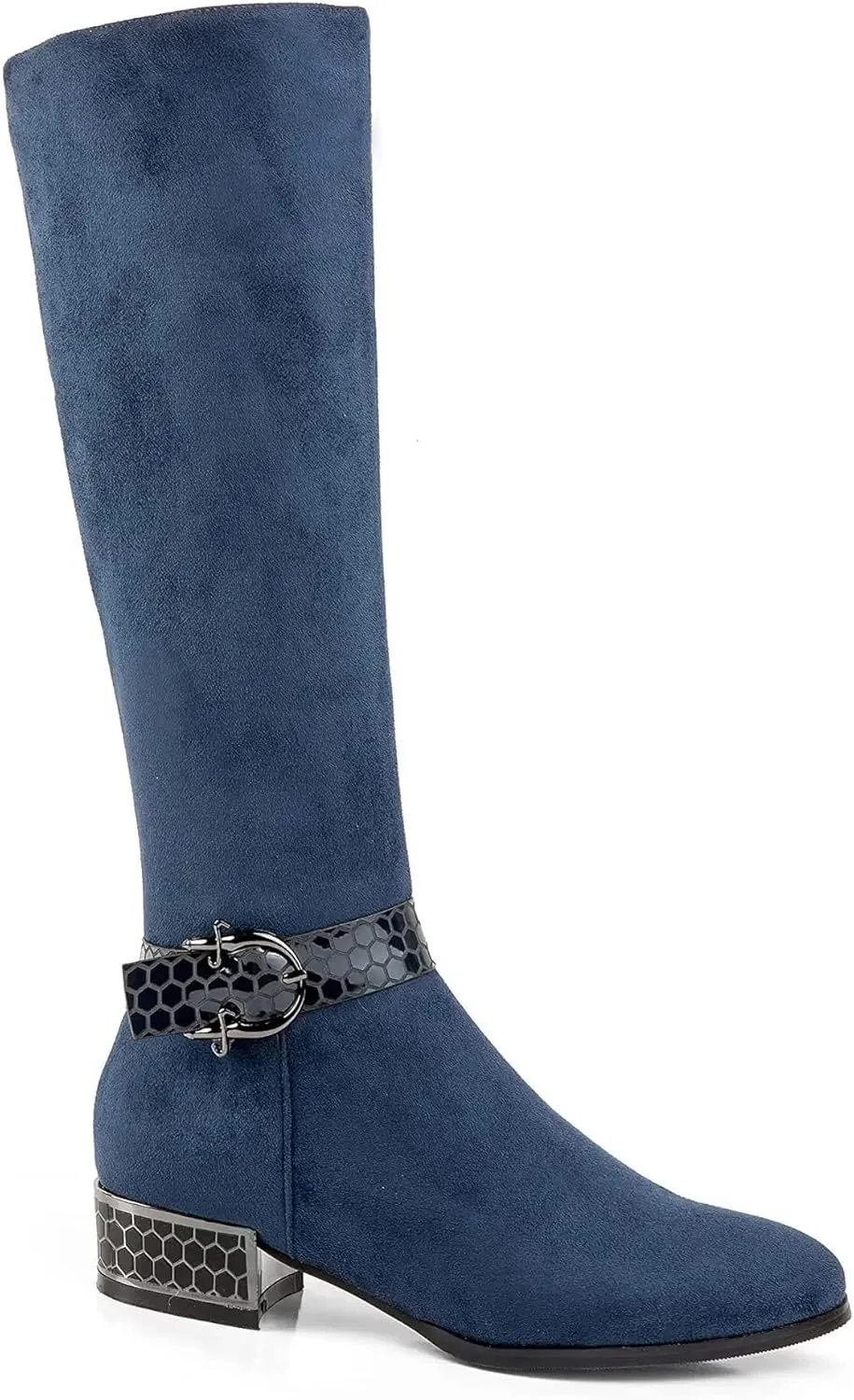 ANN CREEK Women's 'Orizea' Low Block Heel Beehive Patterned Straps Faux Suede Boots