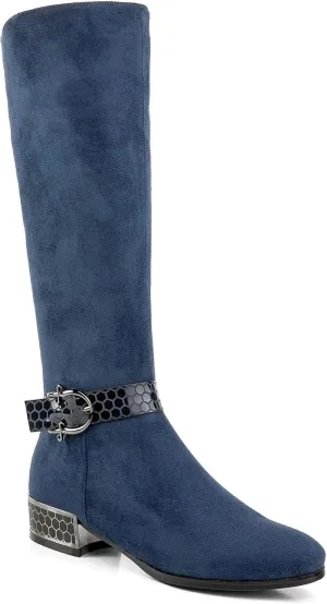 ANN CREEK Women's 'Orizea' Low Block Heel Beehive Patterned Straps Faux Suede Boots