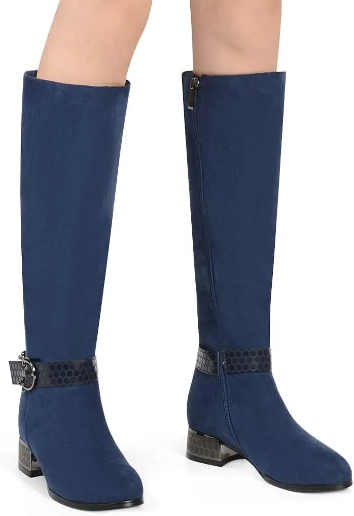 ANN CREEK Women's 'Orizea' Low Block Heel Beehive Patterned Straps Faux Suede Boots