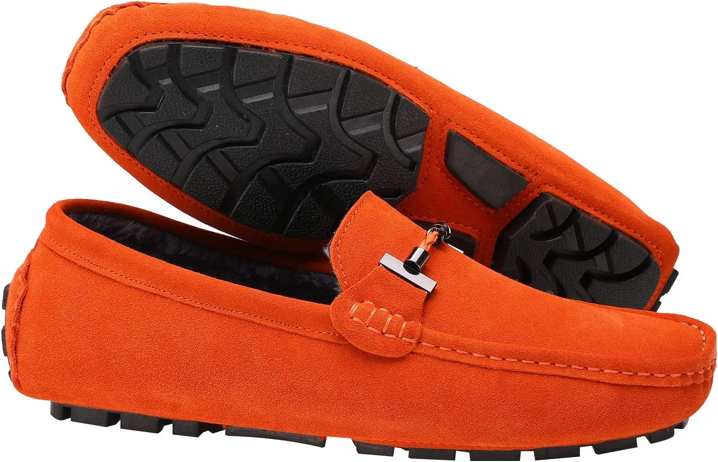 ANUFER Mens Elegant Buckle Loafers Comfort Suede Driving Shoes Stylish Moccasin Slippers