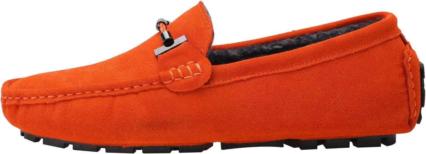 ANUFER Mens Elegant Buckle Loafers Comfort Suede Driving Shoes Stylish Moccasin Slippers