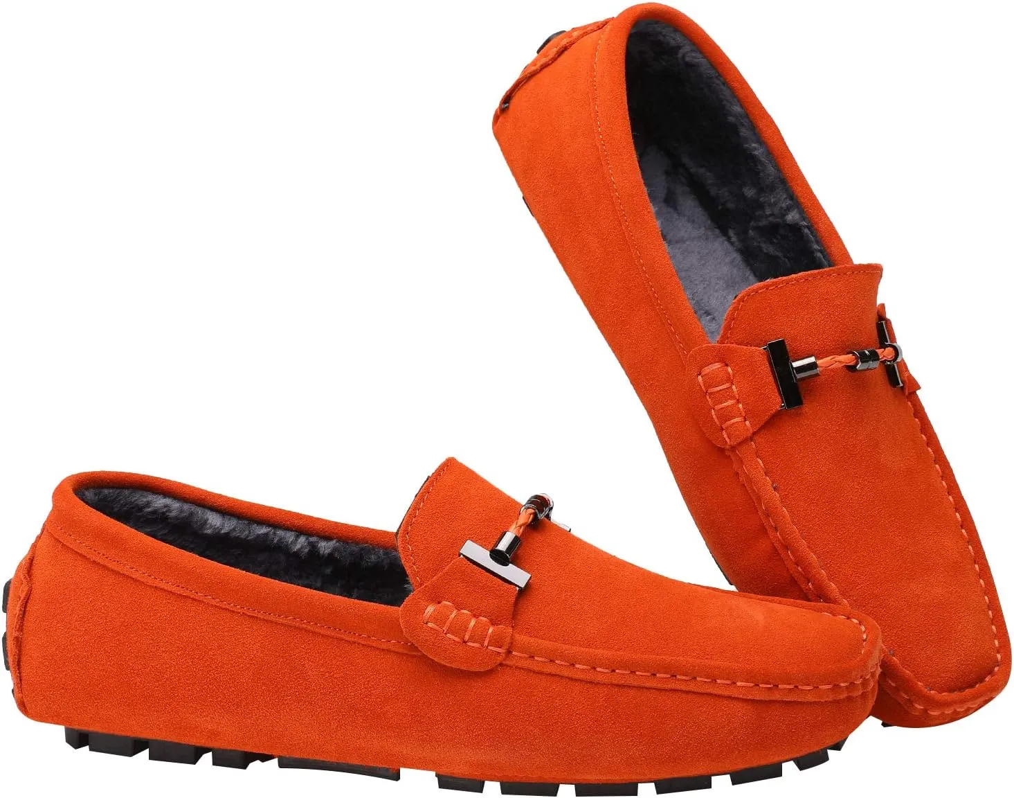 ANUFER Mens Elegant Buckle Loafers Comfort Suede Driving Shoes Stylish Moccasin Slippers