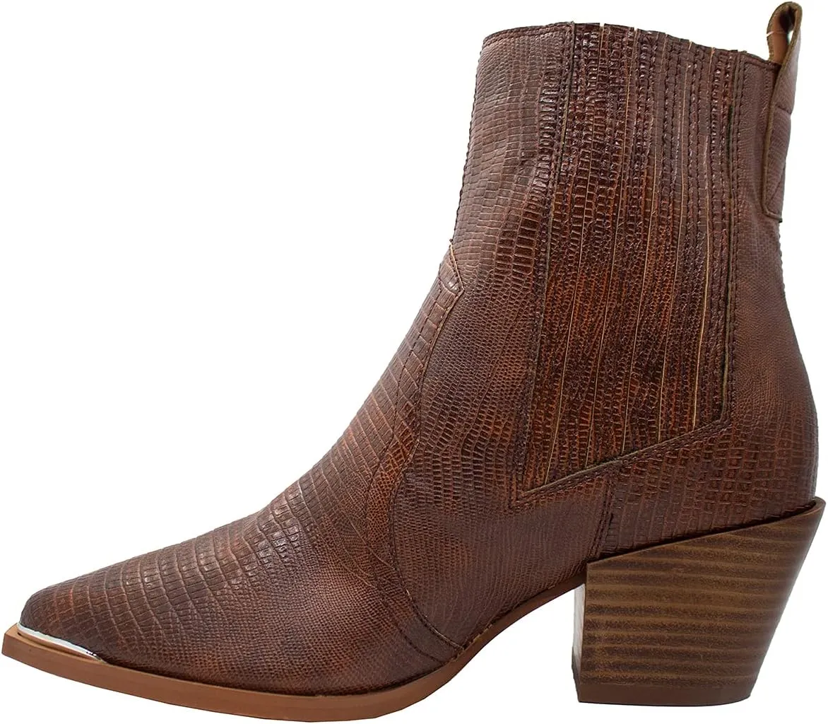 ARiderGirl Eleanor Women's Western Booties Animal Print Slip On Pointed Toe Stacked Heel Ankle Boots