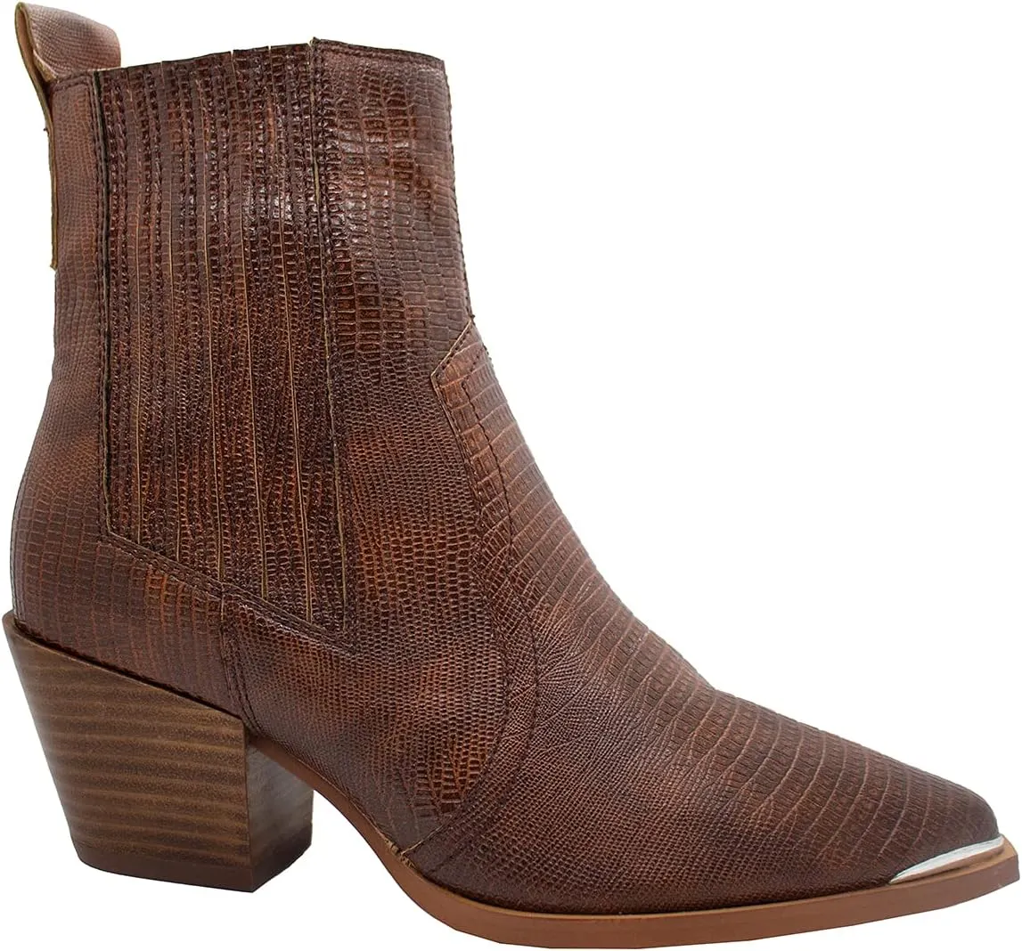 ARiderGirl Eleanor Women's Western Booties Animal Print Slip On Pointed Toe Stacked Heel Ankle Boots