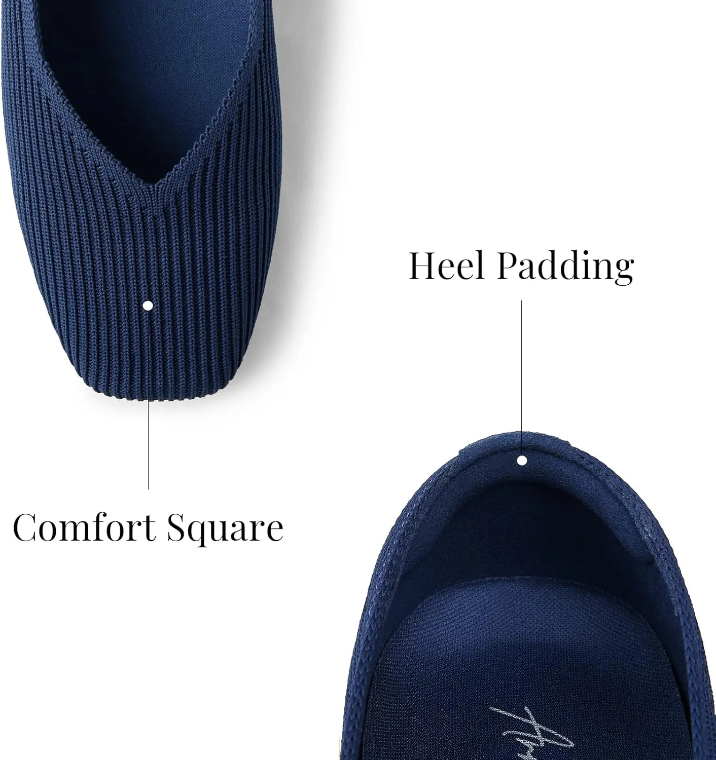 Arromic Black Flats Shoes for Women, Square Toe Ballet Flats Shoes, Washable Comfortable Knit Flats for Women, Soft Slip on Black Flats for Dressy Wedding Work Office Casual