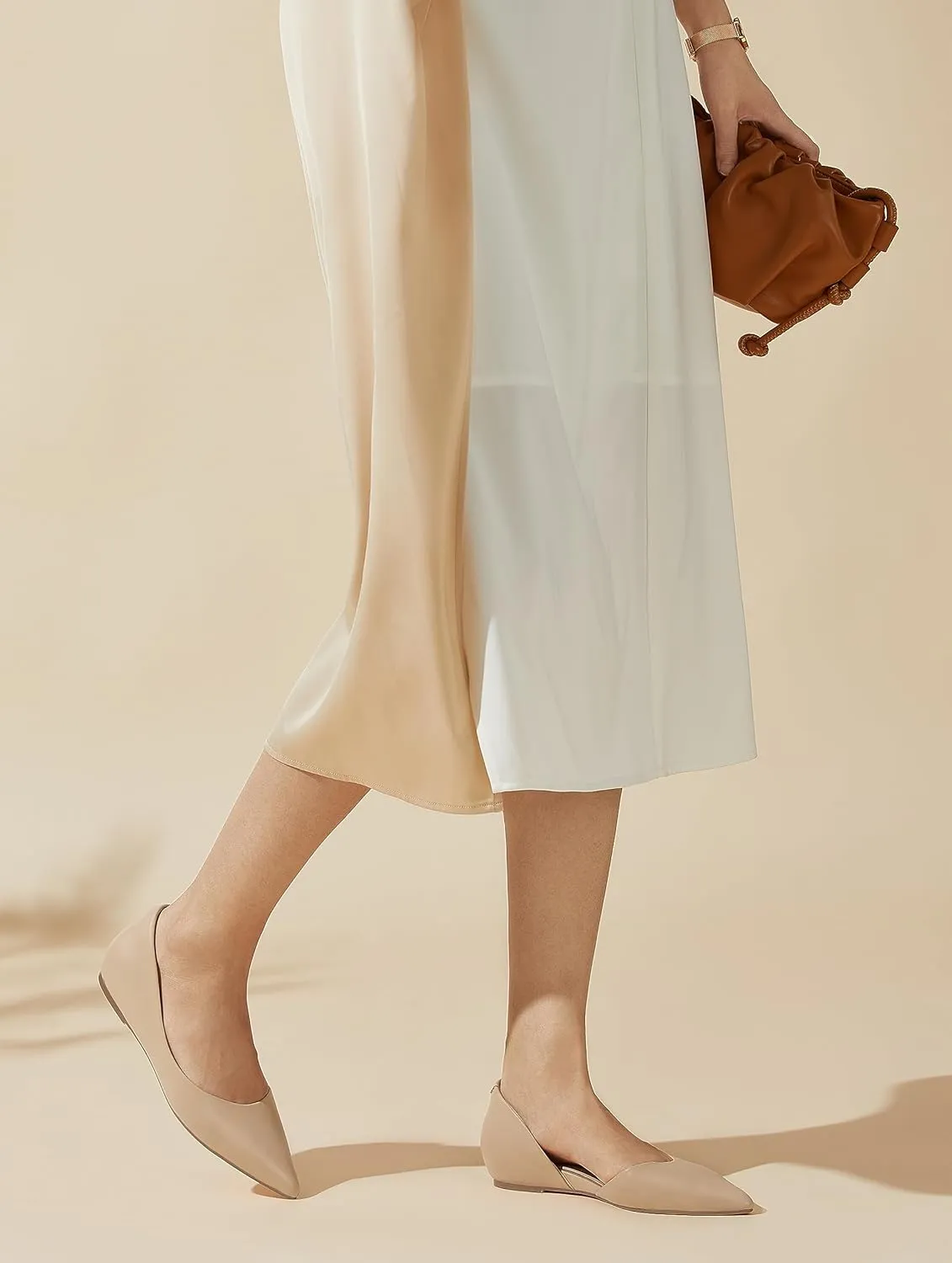 Arromic Flats Shoes for Women, Low Wedge Pointed Toe Women Flats with Arch Support, Heel Pad and Inner Heel, Comfortable Slip on Flats for Office Work Casual Dressy Wedding
