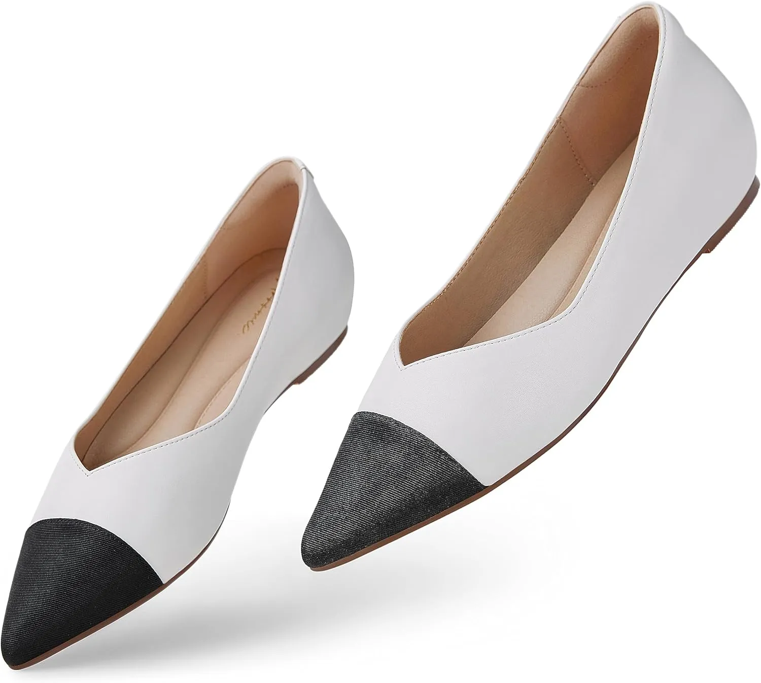 Arromic Flats Shoes for Women, Low Wedge Pointed Toe Women Flats with Arch Support, Heel Pad and Inner Heel, Comfortable Slip on Flats for Office Work Casual Dressy Wedding