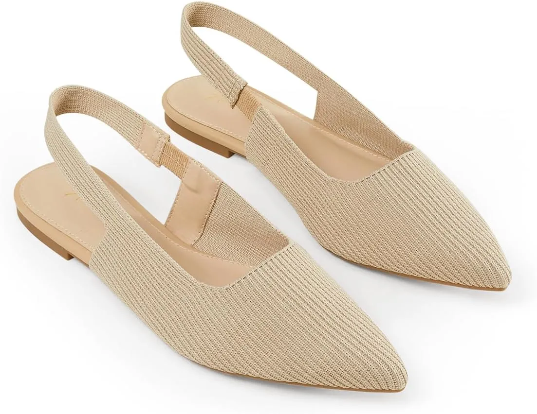 Arromic Slingback Flats for Women Pointed Toe Ballet Flats Shoes Women Dressy Comfortable Slip On Knit Flat