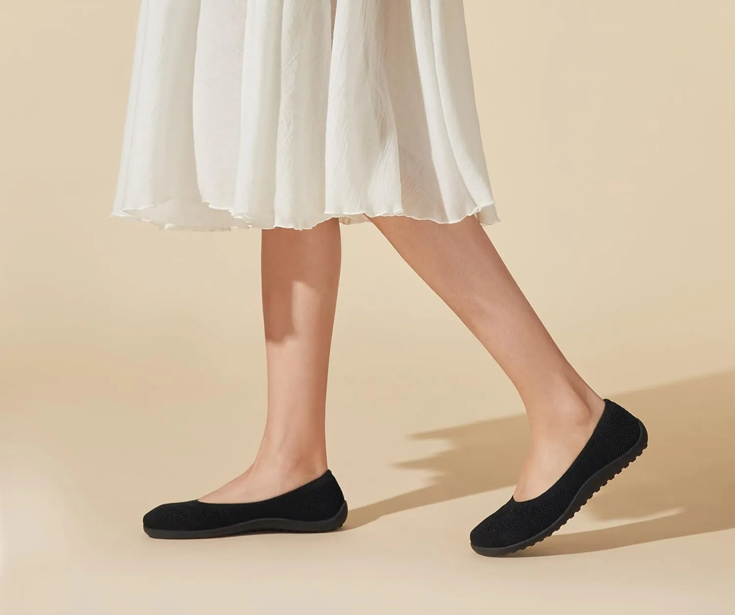 Arromic Wide Toe Box Ballet Flats Shoes for Women Slip on Knit Dressy Shoes Washable Soft Ballerina Lightweight Ladies Walking Flat