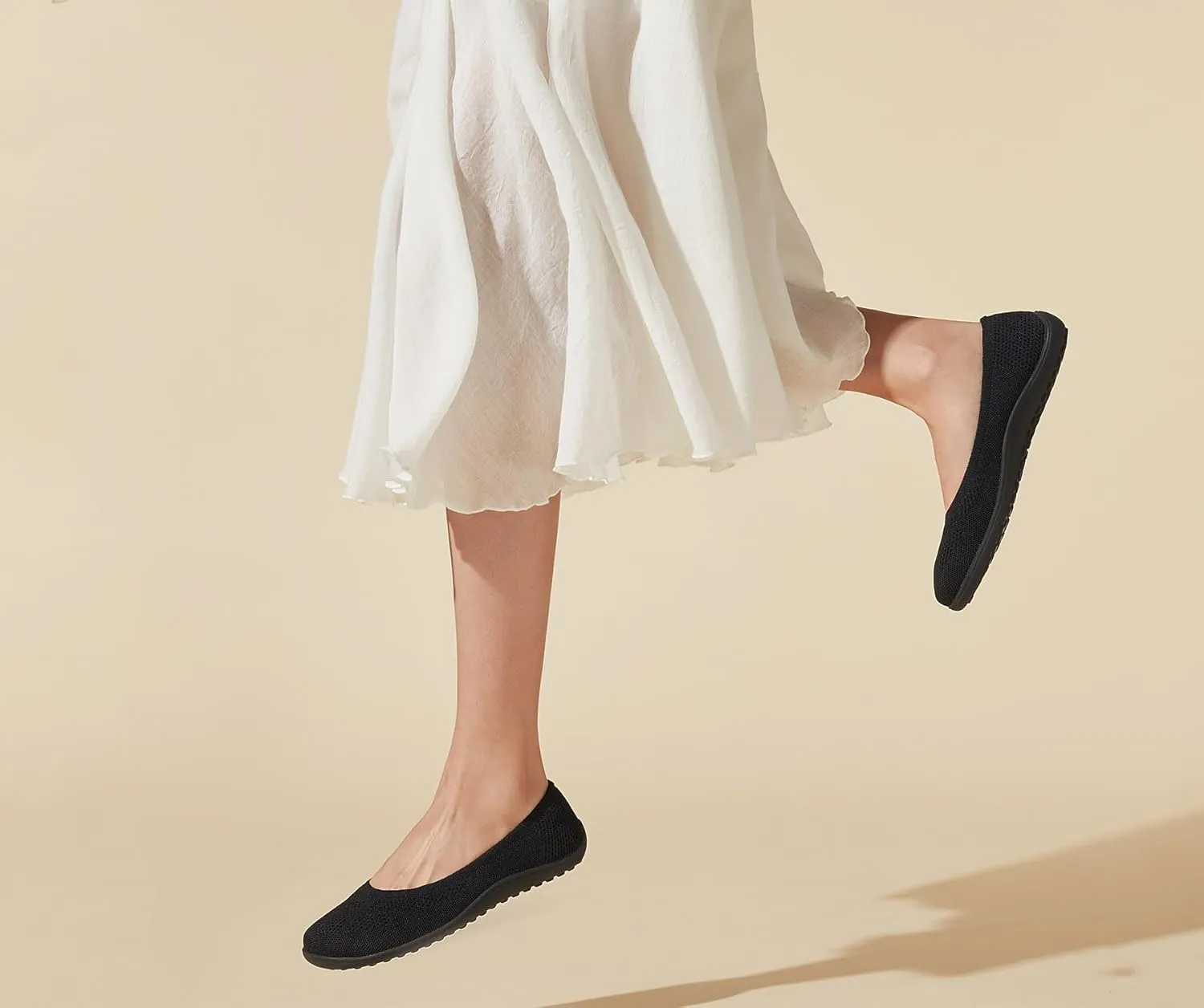 Arromic Wide Toe Box Ballet Flats Shoes for Women Slip on Knit Dressy Shoes Washable Soft Ballerina Lightweight Ladies Walking Flat