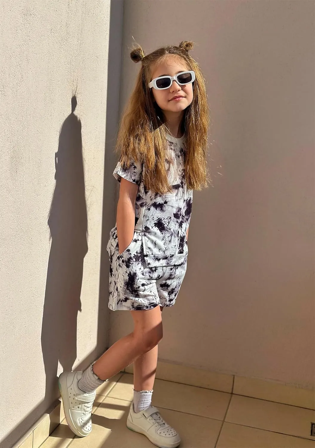 Arshiner Girls 2 Piece Outfit Summer Short Sleeve Loose Fit T-Shirt and Shorts Set Casual Activewear High-Low Hem Sweatshirt
